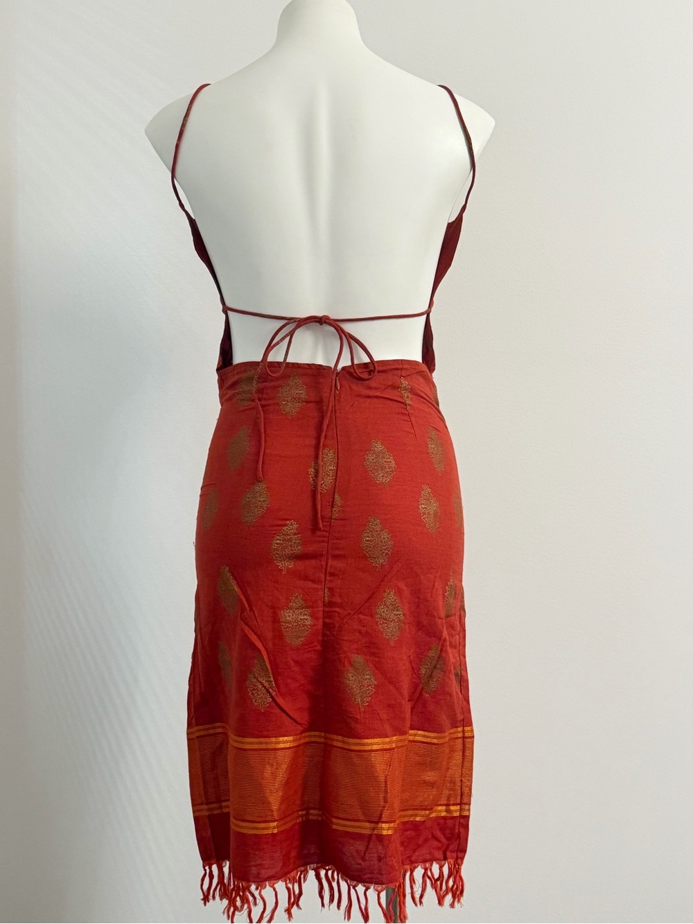 Free People Rust Orange Midi Dress w/Gold Motif & Tassels - Picture 6 of 6